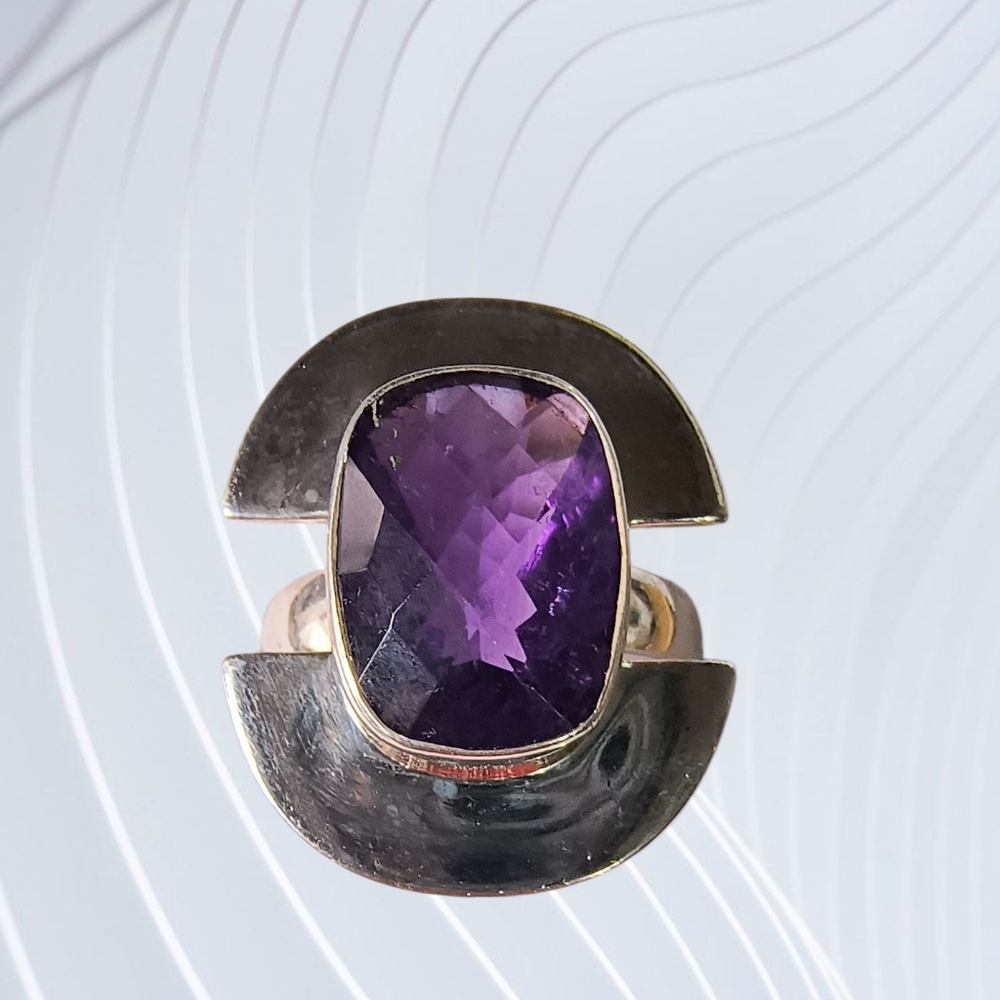 Amethyst & Sterling Silver Modernist Unisex Ring